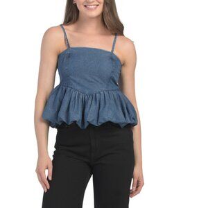 US TOGETHER denim Denim Bubble Top